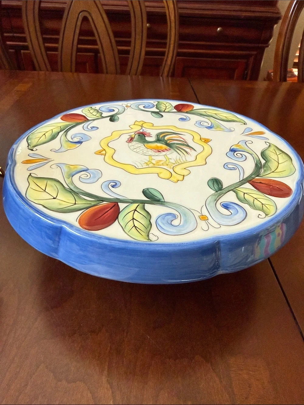 Ricamo Accessories by Fitz & Floyd footed cake plate or chip & dip rooster motif